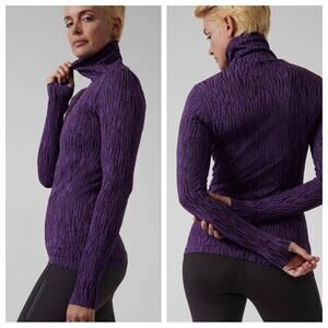 Athleta Women’s Flurry Elemental Turtleneck Purple & Black Print Top Long Sleeve